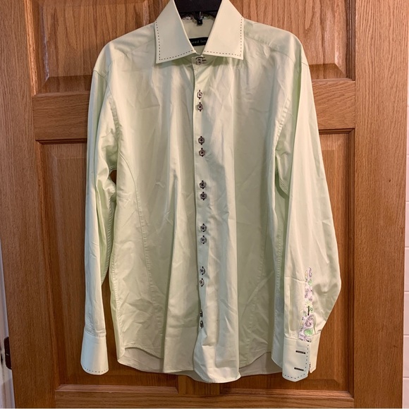 Men’s Jared Lang Mint Green Double Buttons Reversible Cuffs Dress Shirt Size L - Picture 2 of 6